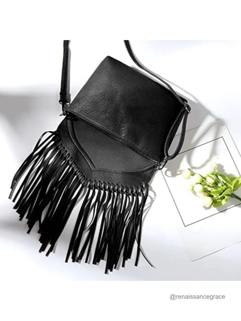 Vegan Leather Fringe Hobo Bag Crossbody Tassel Hippie Purse